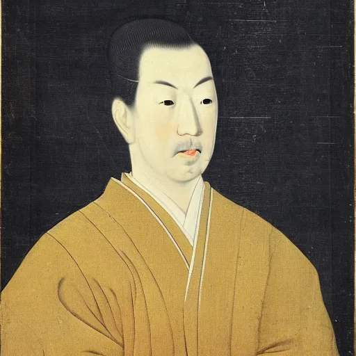Image similar to portrait of japnese emperor hirohito, dutch golden age painting, 1 6 th century