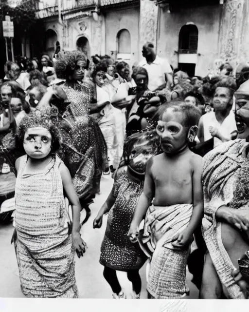 Prompt: Award winning reportage photo of Monegasque Natives with incredible hair and hyper-detailed eyes wearing traditional garb by Garry Winogrand and Dian Arbus, 85mm ND 5, perfect lighting, gelatin silver process