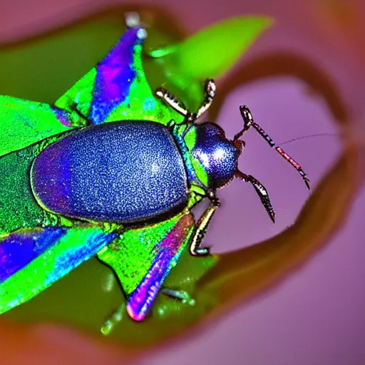 Image similar to insects made of iridescent water, macro, sharp focus