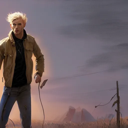 Prompt: hot looking blonde wearing jacket, light stubble, digital art, photorealistoc, art by greg rutkowski, hyperdetailed, western comic style, comic, comic style, sharp lineart, professional lighting, deviantart, artstation, trevor henderson, rossdtaws, cinematic, dramatic