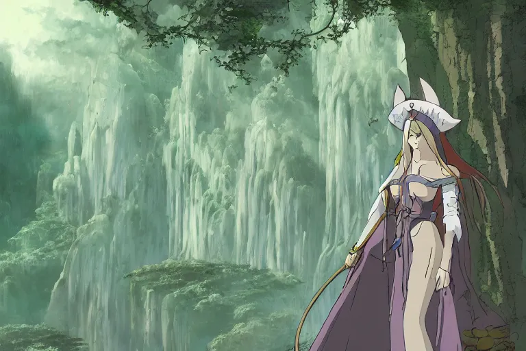 Image similar to tonemapped elven priestess by studio ghibli, highly detailed,