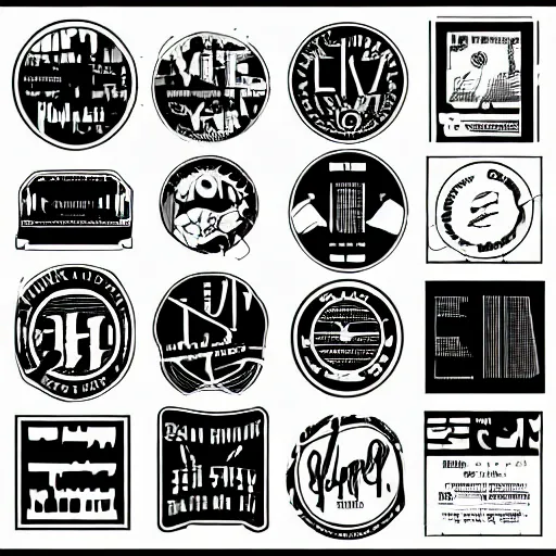 Image similar to black on white stickers graphic design in style of david rudnick, eric hu, guccimaze, acid, y 2 k, 4 k sharpening,