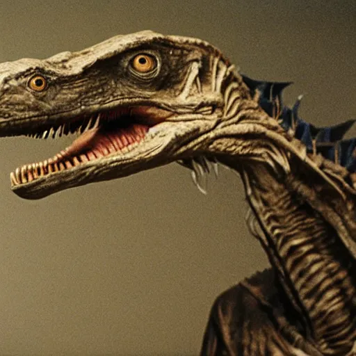 Prompt: velociraptor photographed by Annie Leibovitz