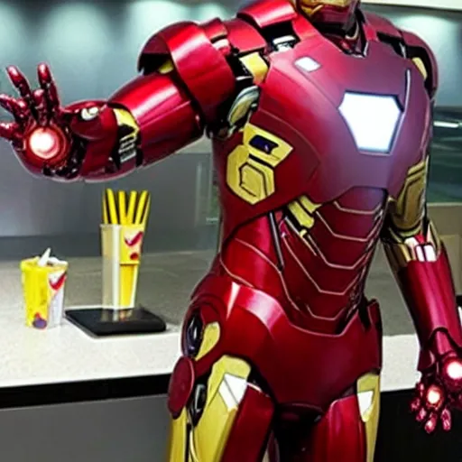 Image similar to Iron Man working at McDonalds