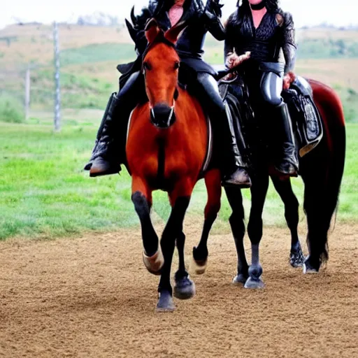 Prompt: Paul Stanley Gene Simmons riding horses