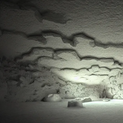 Image similar to atmospheric render of cave, rendered with blender, 4 k