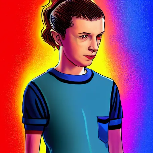 Prompt: a portrait of Eleven from Stranger things by (((((( Jones Android))))))) ,detailed ,colorful digital, fantasy,vibrant