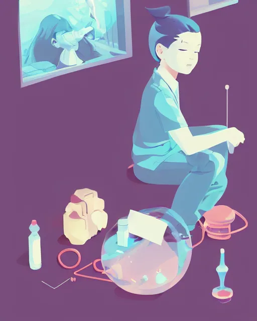 Image similar to a little girl is doing a science experiment. clean cel shaded vector art. minimalist illustration art by lois van baarle, artgerm, helen huang by makoto shinkai and ilya kuvshinov, rossdraws