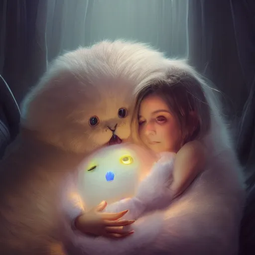 Image similar to The snuggliest snuggles in the world, huggy wuggy from poppy playtime video game, fullbody, ultra high detailed, glowing lights, oil painting, Greg Rutkowski, Charlie Bowater, Beeple, unreal 5, DAZ, hyperrealistic, octane render, RPG portrait, dynamic lighting, fantasy art, beautiful face