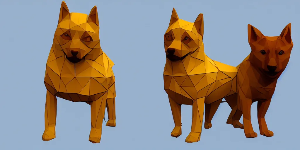 Image similar to concept art of low polygon 3 d render of swole doge vs cheems meme