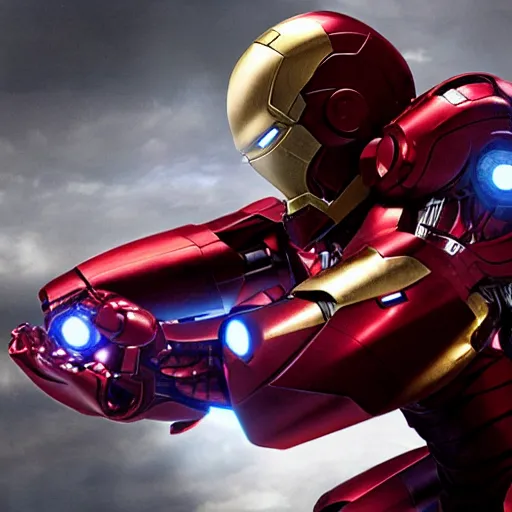 Prompt: Portrait of benidict cumberbatch in Iron man's armor, zack snyder film still