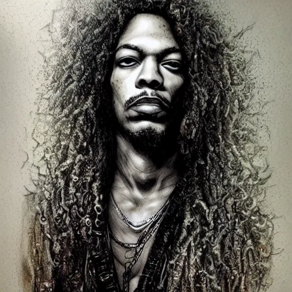 Image similar to a highly detailed portrait of jim ’ s hendrix in the style of luis royo.