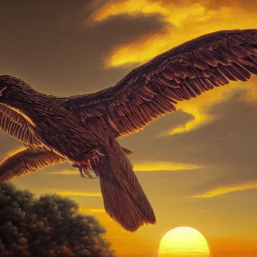 Image similar to a job offer with wings, flapping its wings flying in sunset sky, oil on canvas, portrait, intricate, 8k highly professionally detailed, HDR, CGsociety