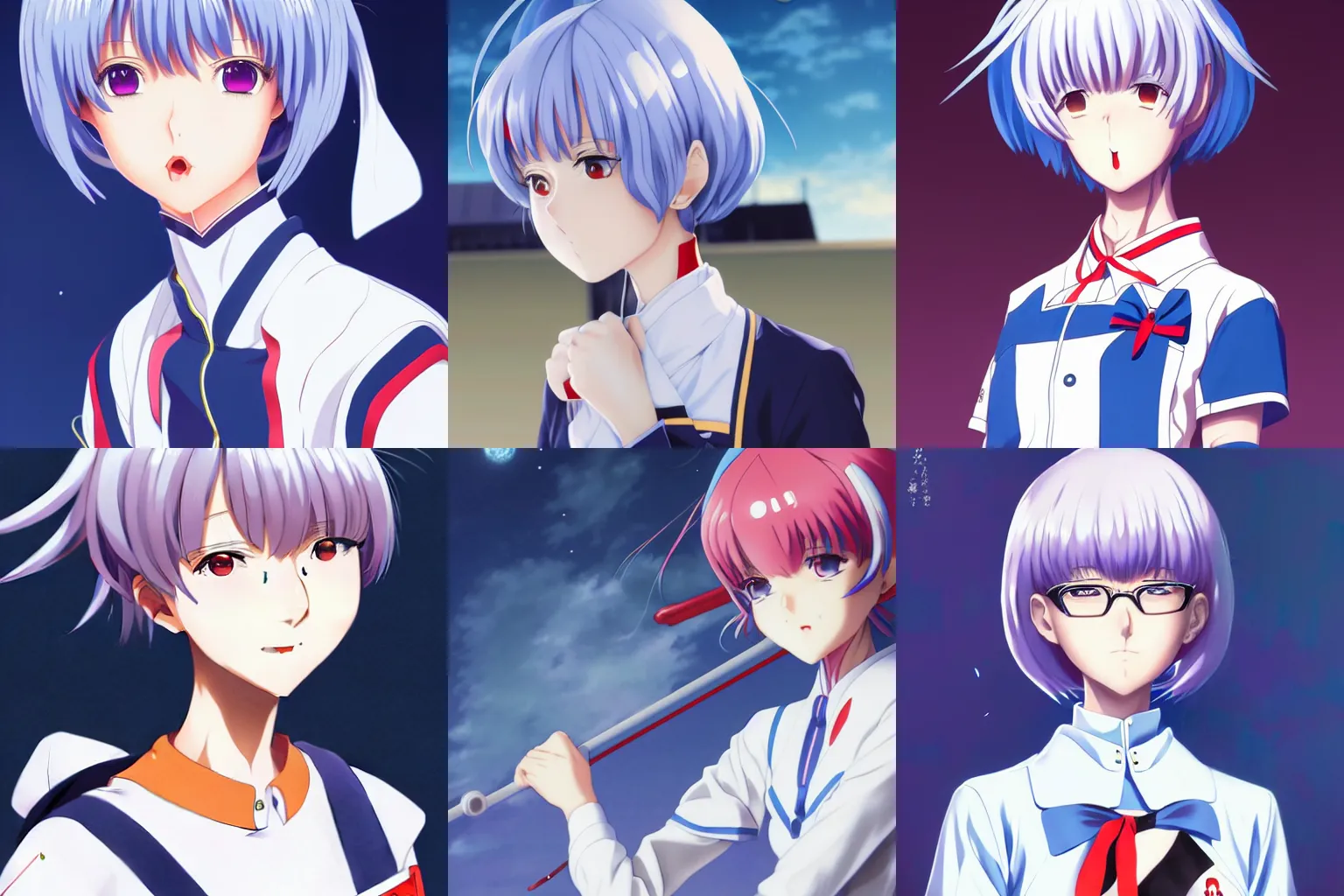 Prompt: An anime portrait of Rei Ayanami from Evangelion wearing sailor school uniform from japan, by WLOP, Rossdraws, James Jean, Andrei Riabovitchev, Marc Simonetti, and Sakimichan, 4k, trending on artstation