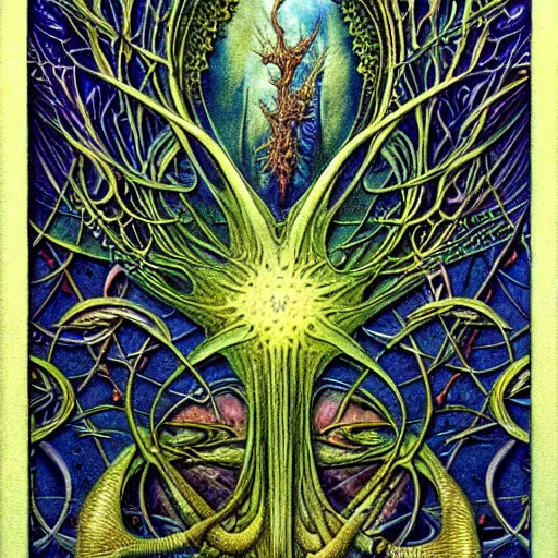 Image similar to pagan tarot card border art details by roger dean and andrew ferez, art forms of nature by ernst haeckel, divine chaos engine, symbolist, visionary, art nouveau, botanical fractal structures, organic, detailed, realistic, surreality