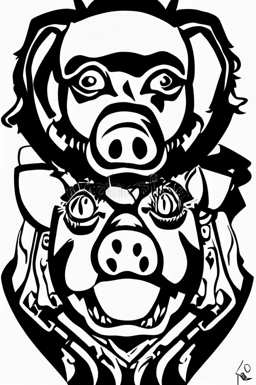 Image similar to A portrait of a pig as an evil warlord general, sticker, Anthropomorphized, portrait, highly detailed, colorful, illustration, smooth and clean vector curves, no jagged lines, vector art, smooth