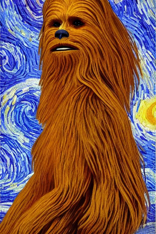 Image similar to bright beautiful oil painting portrait of chewbacca in 1 9 th century clothing, light scatter, van gogh