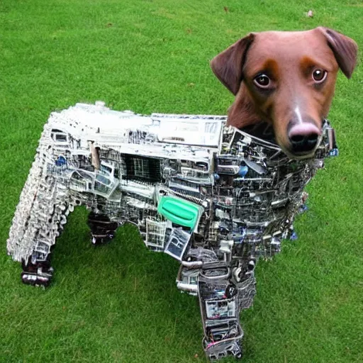 Image similar to a dog made of old computer parts