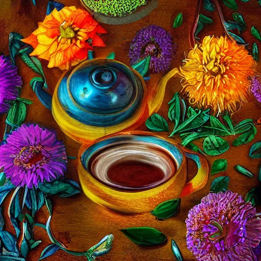 Image similar to The best tea you will ever, see, smell or taste. Digital art, award winning, astonishing, beautiful colours and composition