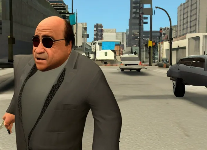 Image similar to video game still of danny devito in the video grand theft auto iii,