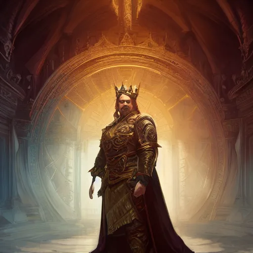 Prompt: portrait of John TotalBiscuit Bain as the god king emperor, realistic character concept, high fantasy, light atmosphere, golden ratio, cinematic lighting, hyperdetailed, high resolution, insanely detailed and intricate, artstation, Marc Simonetti, Greg Rutkowski