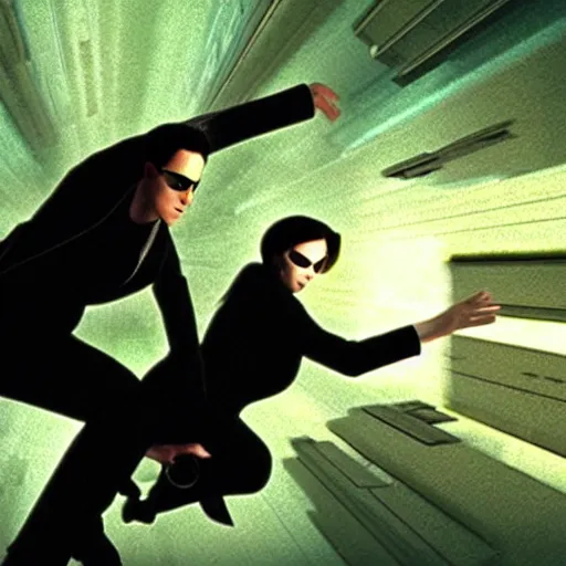 Image similar to film still of The Matrix by Pixar