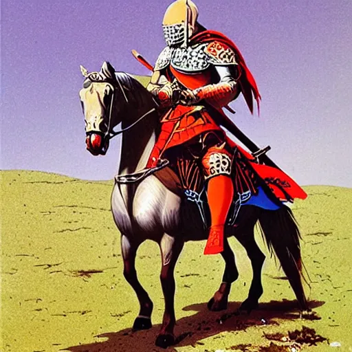 Image similar to a battle weary knight, highly detailed illustration, by angus mcbride