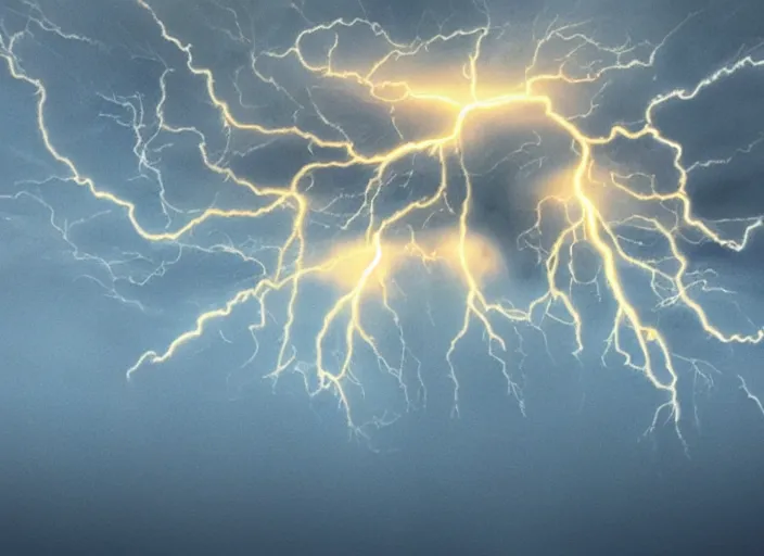 Prompt: the representation of brain neurones firing through the metaphor of a thunderstorm, very artistic