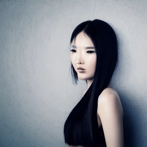 Image similar to 8 k award winner photo of a cyber android beauty from the future, asian background
