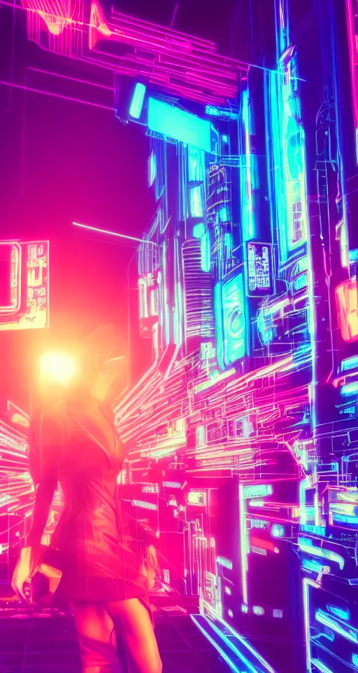 Image similar to cyberwomen, neon lights, city, glow, sunset, cinematic, retrowave style,