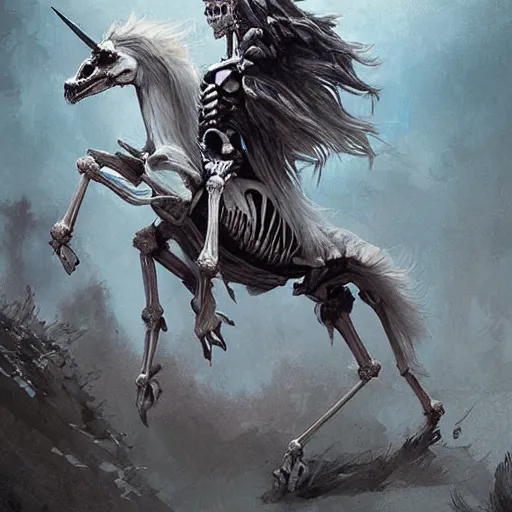 Image similar to a skeleton unicorn,digital art,ultra realistic,ultra detailed,art by greg rutkowski