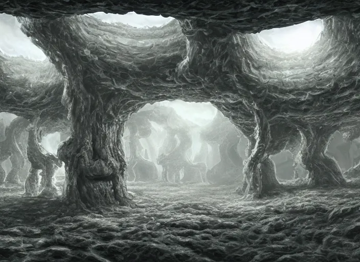 Prompt: matte painting of the inside of an alien hive,