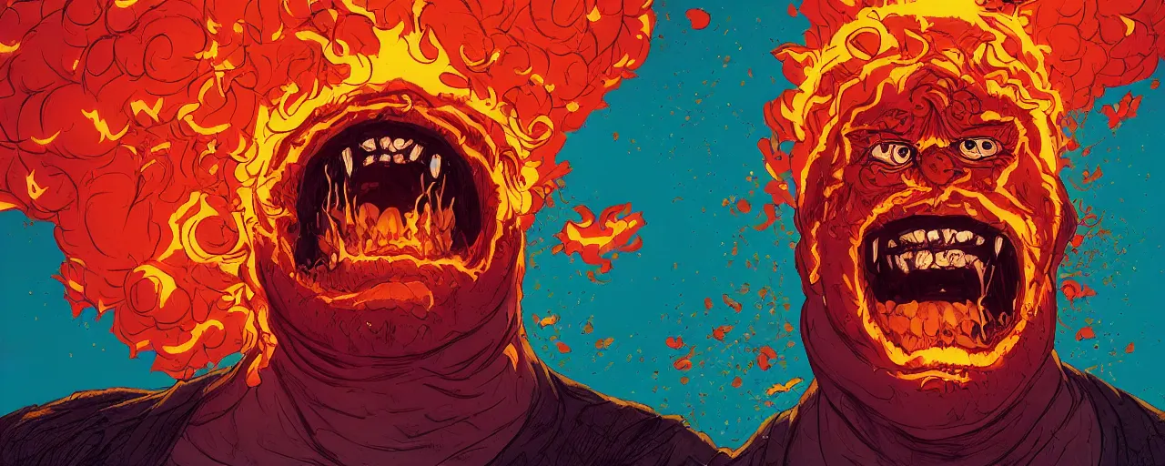 Image similar to portrait of a mad man screaming with lava bursting from the eyes, by josan gonzales, max prentis,