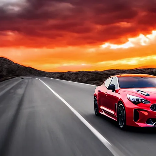 Prompt: kia stinger gt driving into Mordor | wide angle photograph | high resolution