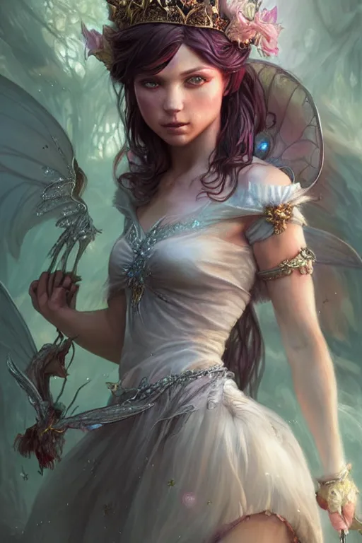 Image similar to fairy princess, highly detailed, d & d, fantasy, highly detailed, digital painting, trending on artstation, concept art, sharp focus, illustration, art by artgerm and greg rutkowski and magali villeneuve