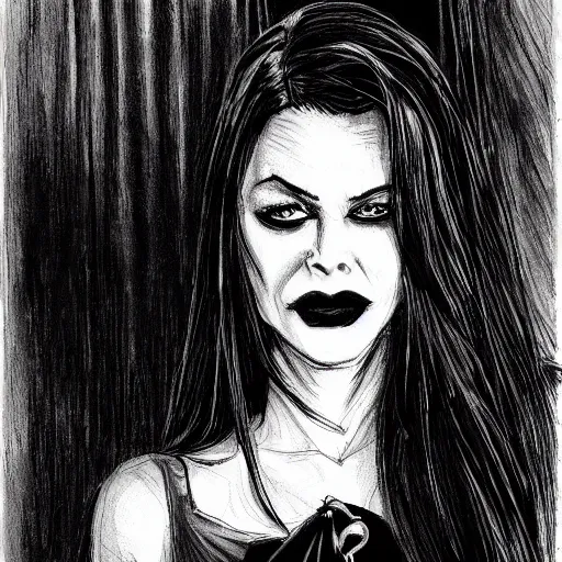 Prompt: vampire woman lawyer from nyc, character portrait, ink drawing, black and white, concept art by tim bradstreet