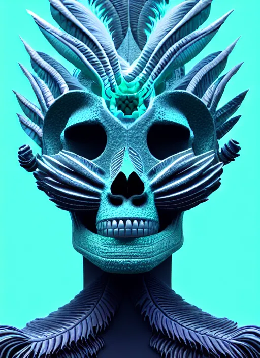 Image similar to 3 d goddess profile portrait, sigma 5 0 0 mm f / 5. beautiful intricate highly detailed quetzalcoatl skull and feathers. bioluminescent, plasma, lava, ice, water, wind, creature, thunderstorm! artwork by tooth wu and wlop and beeple and greg rutkowski, 8 k trending on artstation,