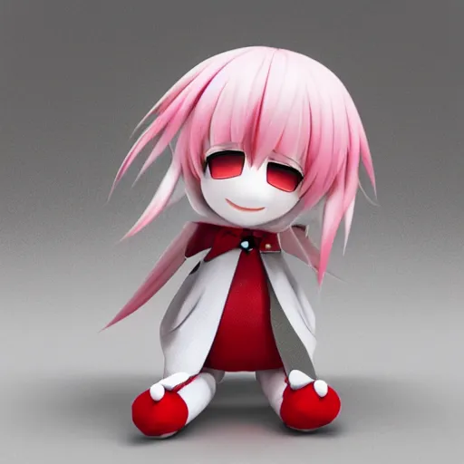 Prompt: cute fumo plush of a red and white - haired prankster, anime, vray