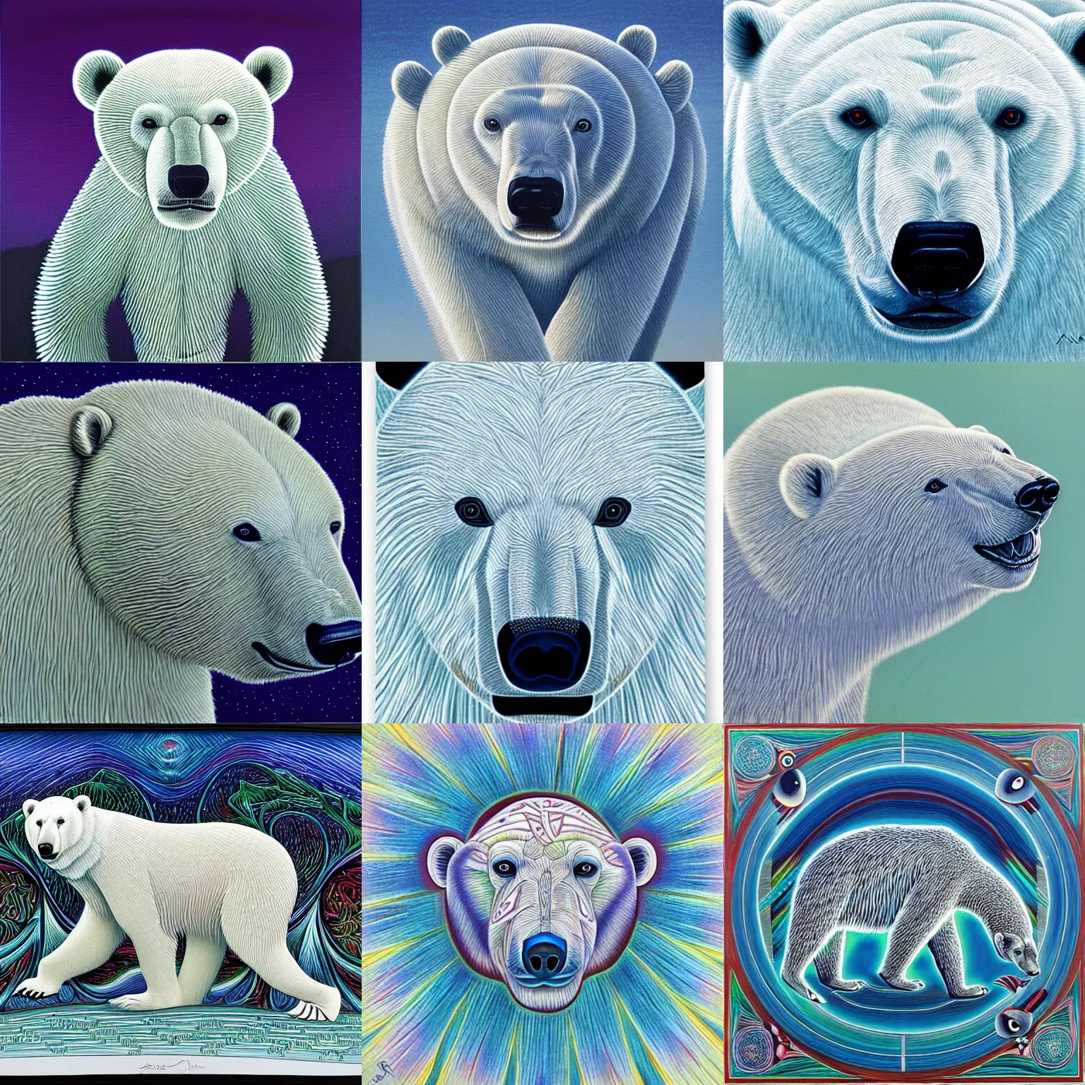 Prompt: a polar bear by alex grey