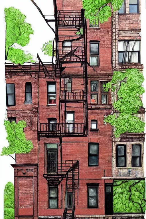 Image similar to (((((a ramshackle manhattan brick brownstone deep in the forest))))) by Lynn Chen!!!!!!!!!!!!!!!!!!!!!!!!!!!