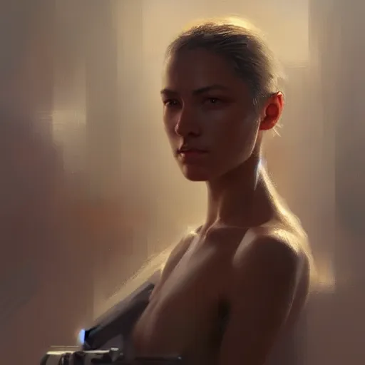 Image similar to human weapon, concept art oil painting, portrait ethereal by jama jurabaev, greg rutkowski extremely detailed, brush hard, artstation, soft light