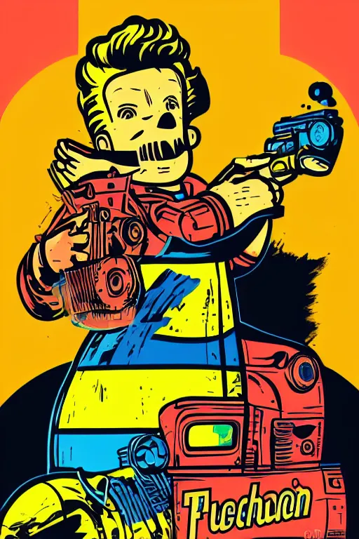 Image similar to fallout 7 6 retro futurist illustration art by butcher billy, sticker, colorful, illustration, highly detailed, simple, smooth and clean vector curves, no jagged lines, vector art, smooth andy warhol style