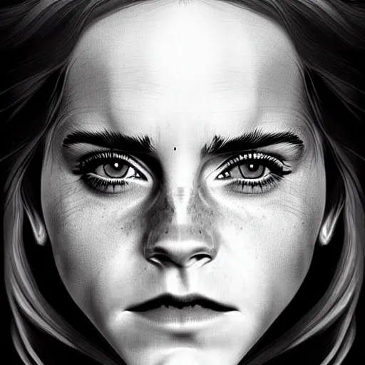 Image similar to Very funny Emma Watson looking like an old monkey, colorful painting on grey scale face, powerful , magic, thunders, dramatic lighting, intricate, wild, highly detailed, digital painting, artstation, concept art, smooth, sharp focus, illustration, art by artgerm and greg rutkowski and alphonse mucha, footage