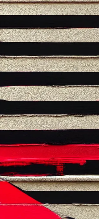 Prompt: canvas coated with red paint, black stripes, stucco, matte paint