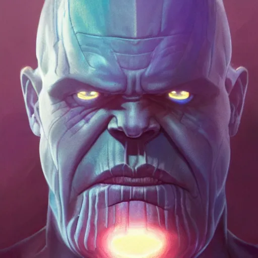 Image similar to thanos, comic, flat, 2 d, infinity gauntlet, portrait, intricate, detailed, volumetric lighting, scenery, digital painting, highly detailed, artstation, sharp focus, illustration, concept art, ruan jia, art by artgerm and greg rutkowski