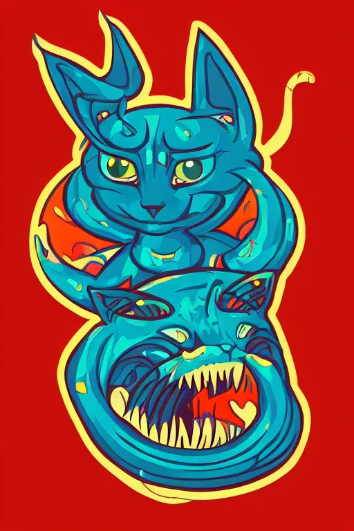 Image similar to demon cat, art by brian miller, sticker, colorful, illustration, highly detailed, simple, smooth and clean vector curves, no jagged lines, vector art, smooth