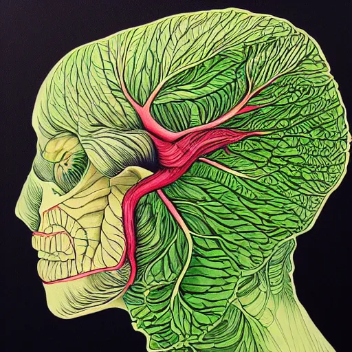 Image similar to the anatomy of a head of lettuce, an ultrafine detailed painting by james jean, intricate linework, bright colors, final fantasy, behance contest winner, vanitas, angular, altermodern, unreal engine