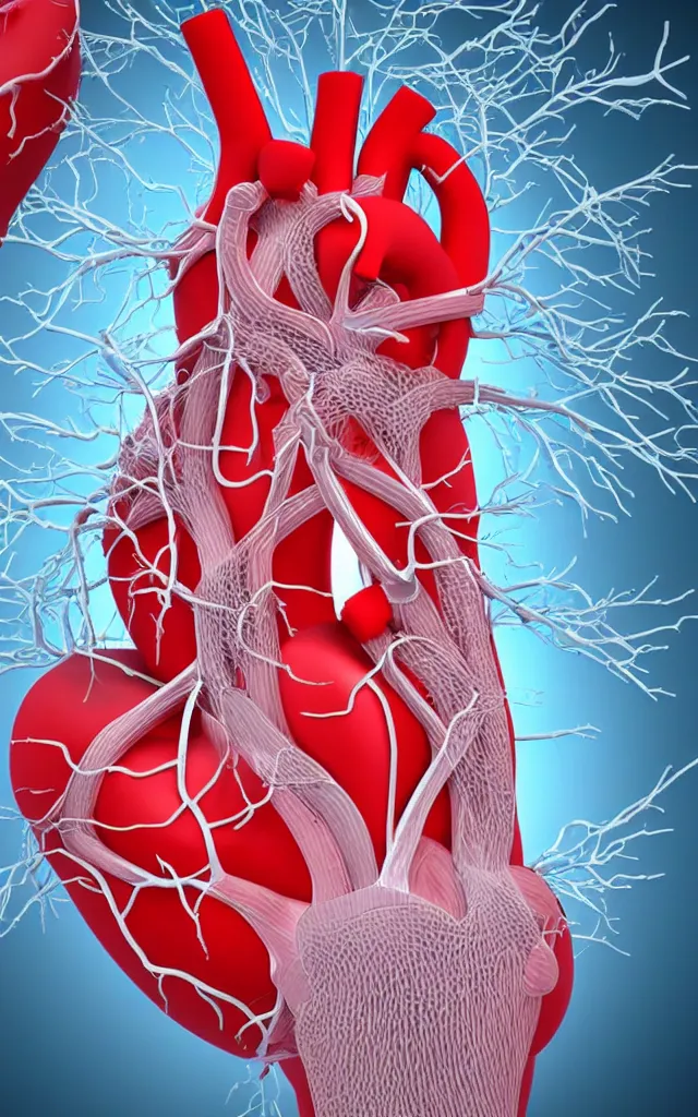 Prompt: intricated scientific medical 3d animation of the muscles and veins of a heart arteries with a heart in their hands photography 3d octane plastic render greenchromakey plastic rim light