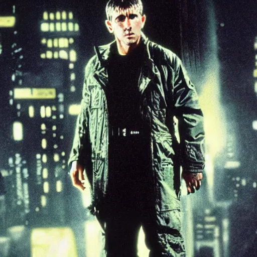 Prompt: film still blade runner Officer Deckard wearing Acronym + Nike ACG techwear