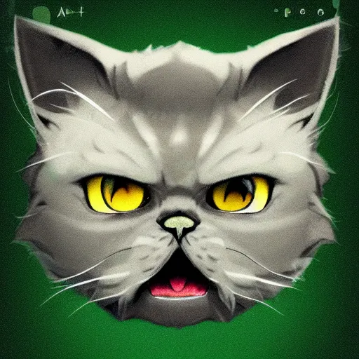 Image similar to anthropomorphic grey persian cat with evil looking green eyes and wearing a pirate hat, trending on artstation
